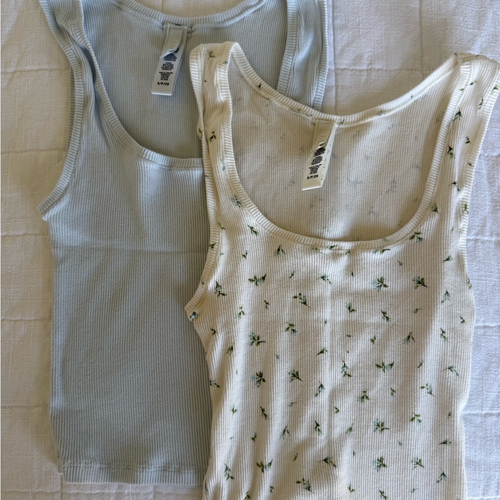 Floral and Blue Ribbed Skims Tank Tops